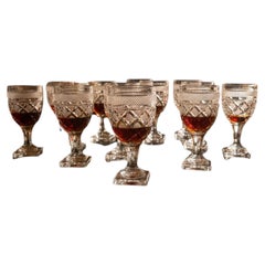 Antique Baccarat Set of 12 Port Wine Glasses by St. Anne Factory, Voneche, 1810.