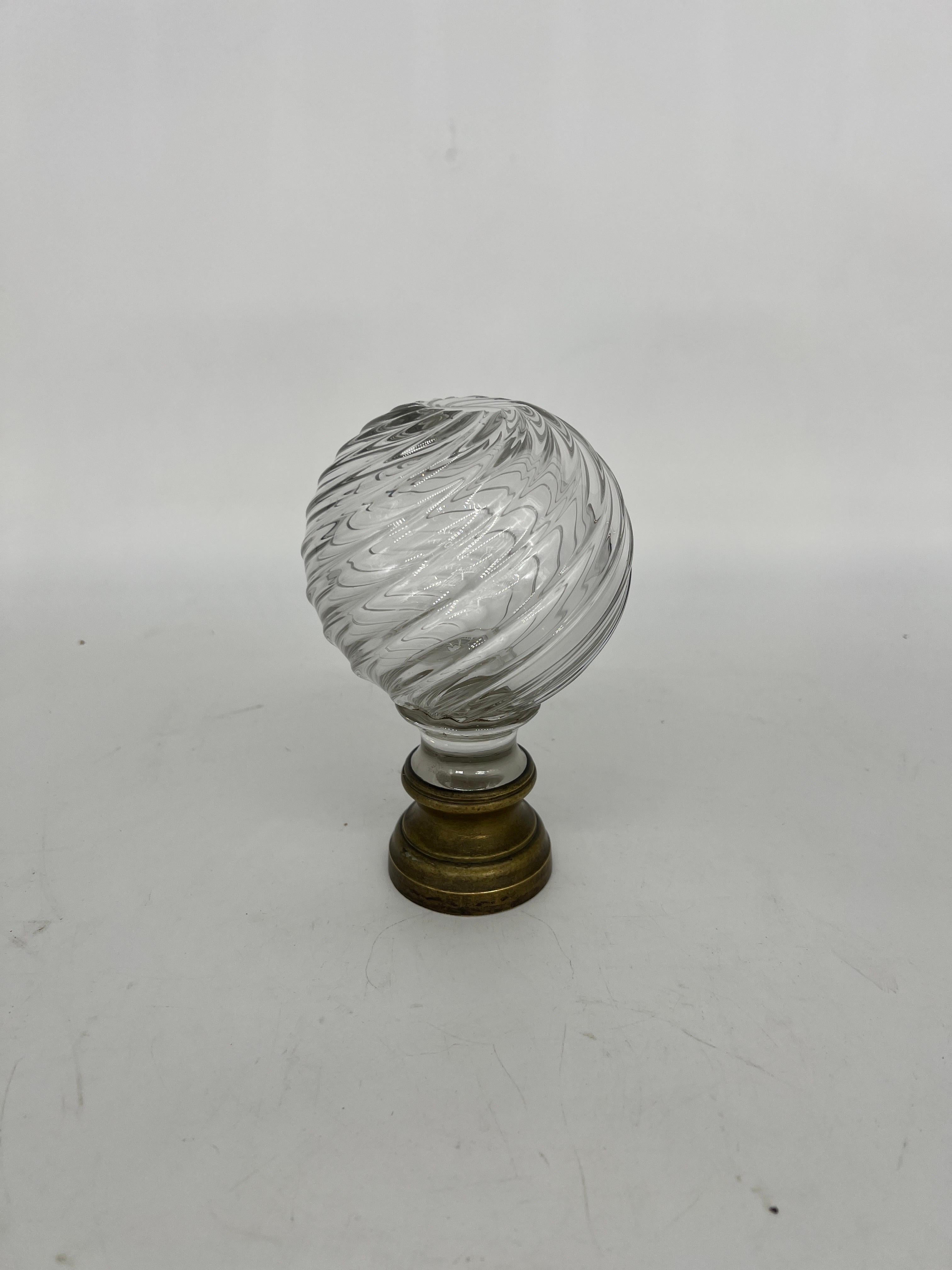A French antique crystal and bronze mounted newel post finial with a swirled ball design reminiscent of the famous Baccarat design. While unmarked - the quality and design is unmatched.