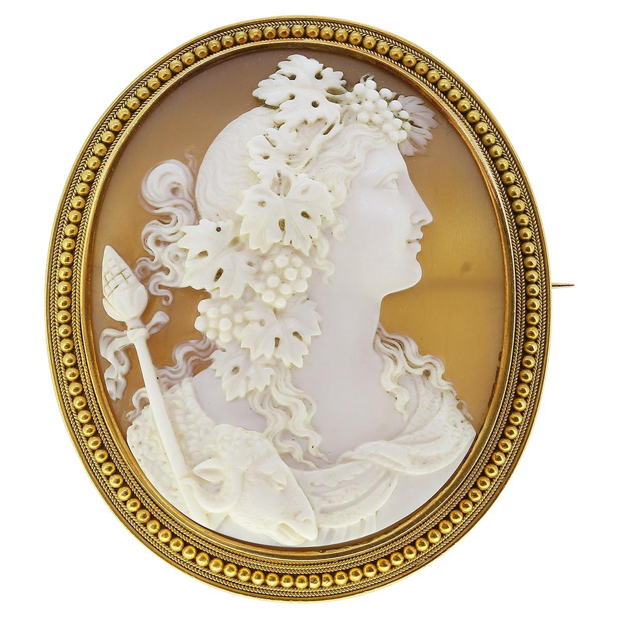 Antique Bacchante Shell Cameo Brooch