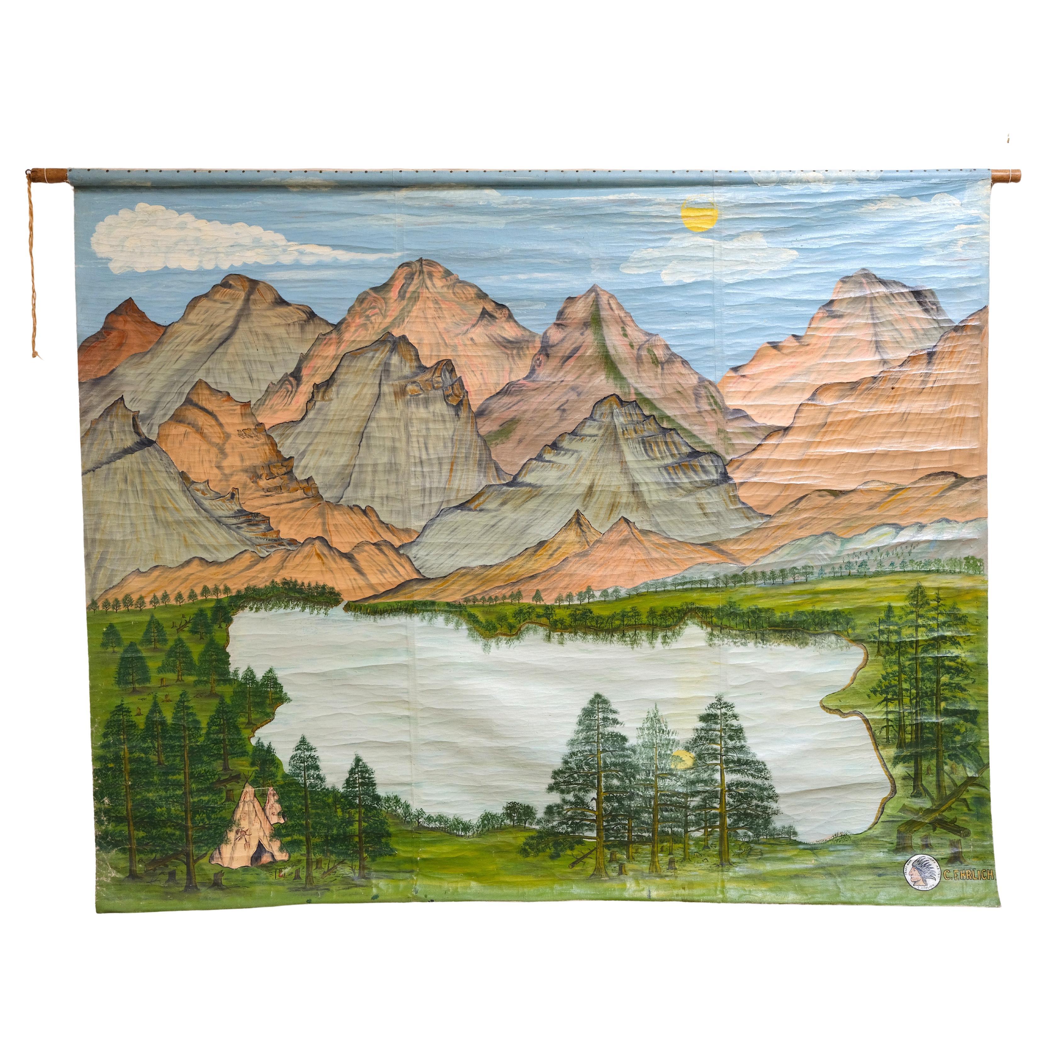 Tableau ancien daté de 1907 représentant les Rocheuses