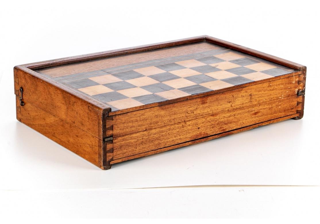 Wood Antique Backgammon and Checkers Games Box