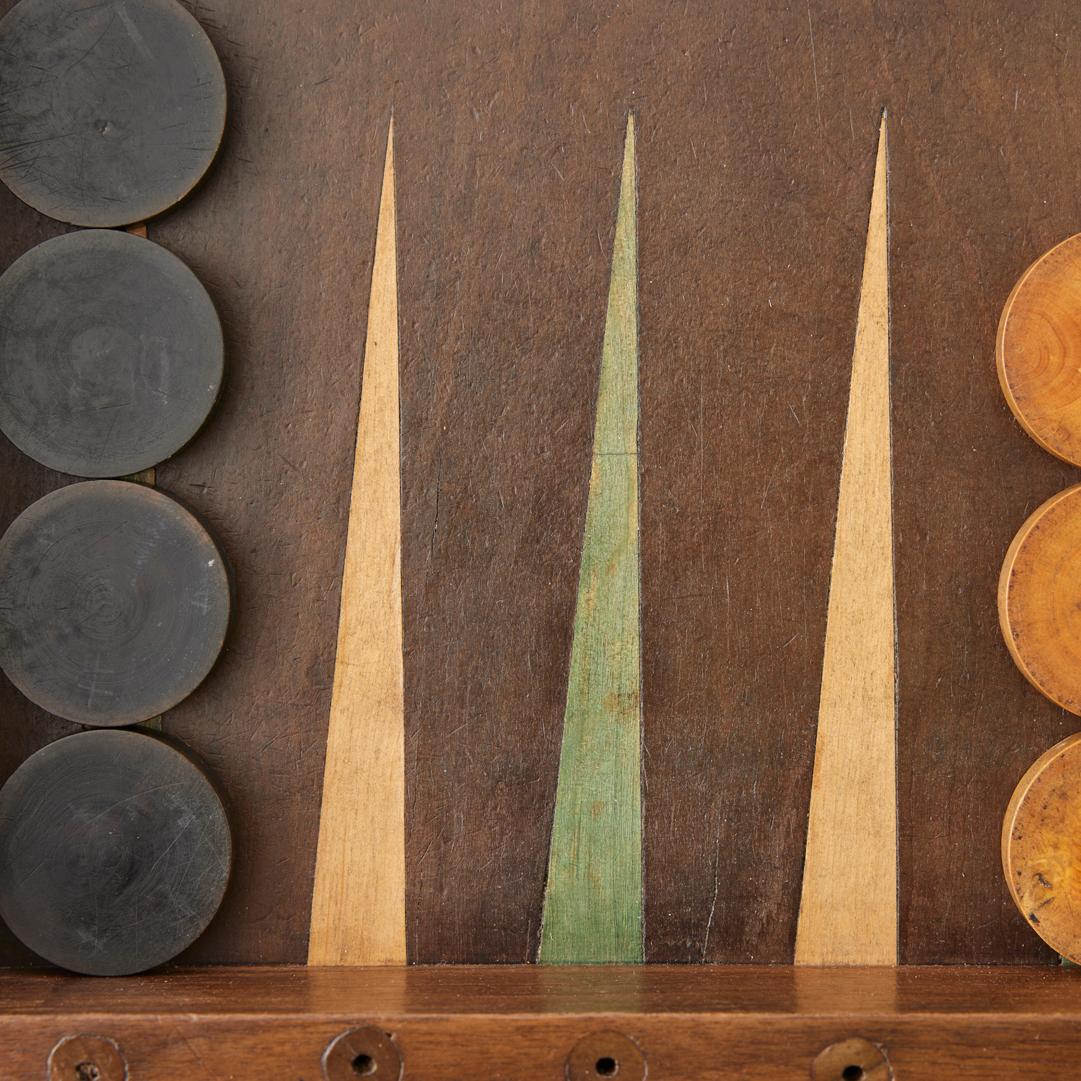 Wood Antique Backgammon and Chess Set, circa 1900