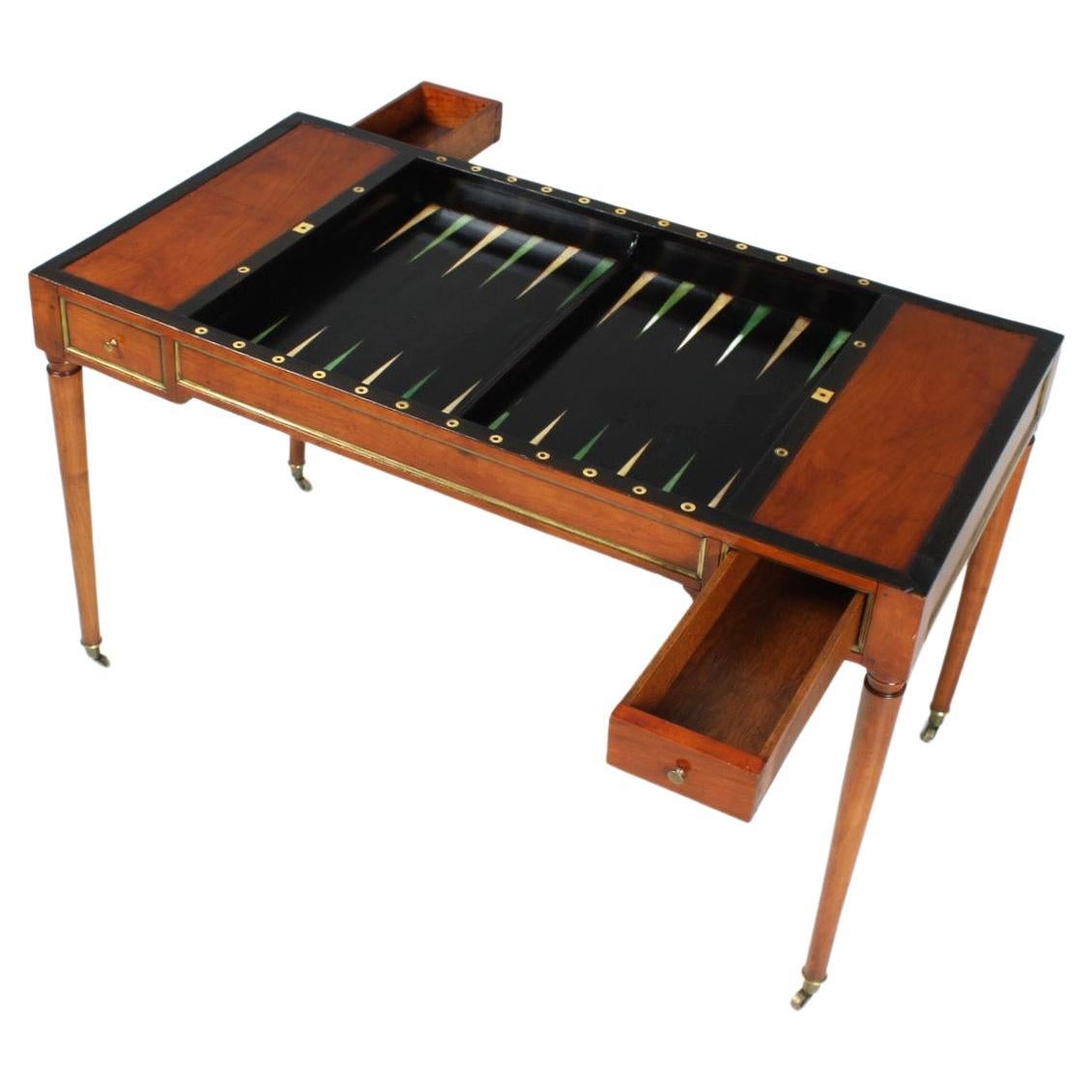 Antique Backgammon Table, so-called Tric Trac Table, Cherry, France, Louis XVI