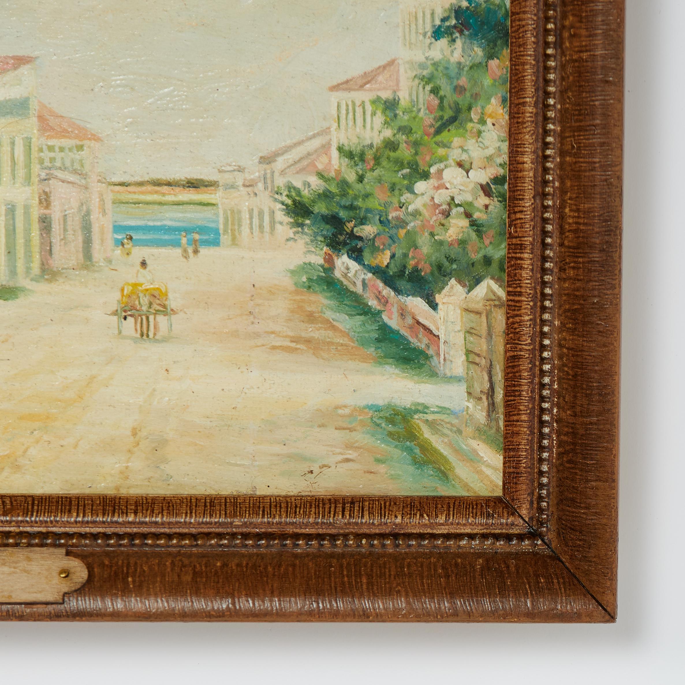Canvas Antique Bahamian Painting of a Street Scene by Elmer Read