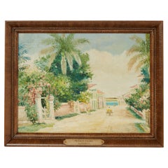 Antique Bahamian Painting of a Street Scene by Elmer Read