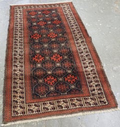Antique Bahluli Baluch Rug, Lattice Design With Ivory Border, Circa 1890
