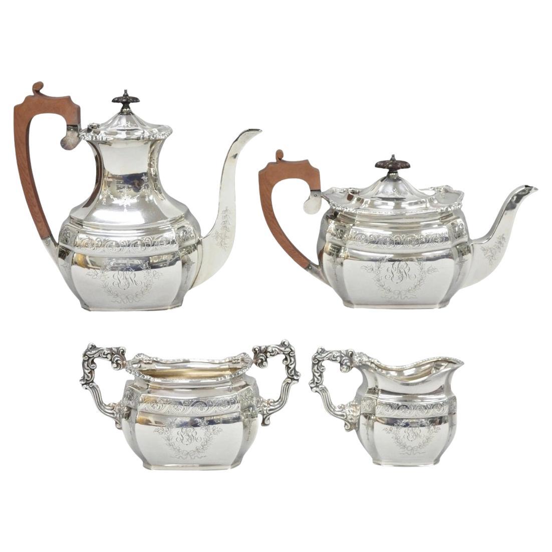 Antique Bailey Banks & Biddle English Edwardian Silver Plated Tea Set - 4 Pcs