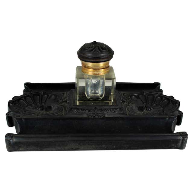 Antique Gutta-Percha Inkwell, Original Glass Inserts, Circa 1880s For ...