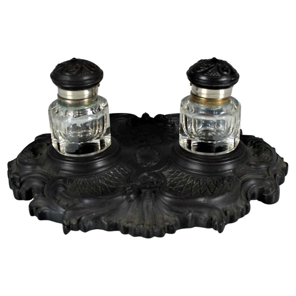 Antique Gutta-Percha Inkwell, Original Glass Inserts, Circa 1880s For ...