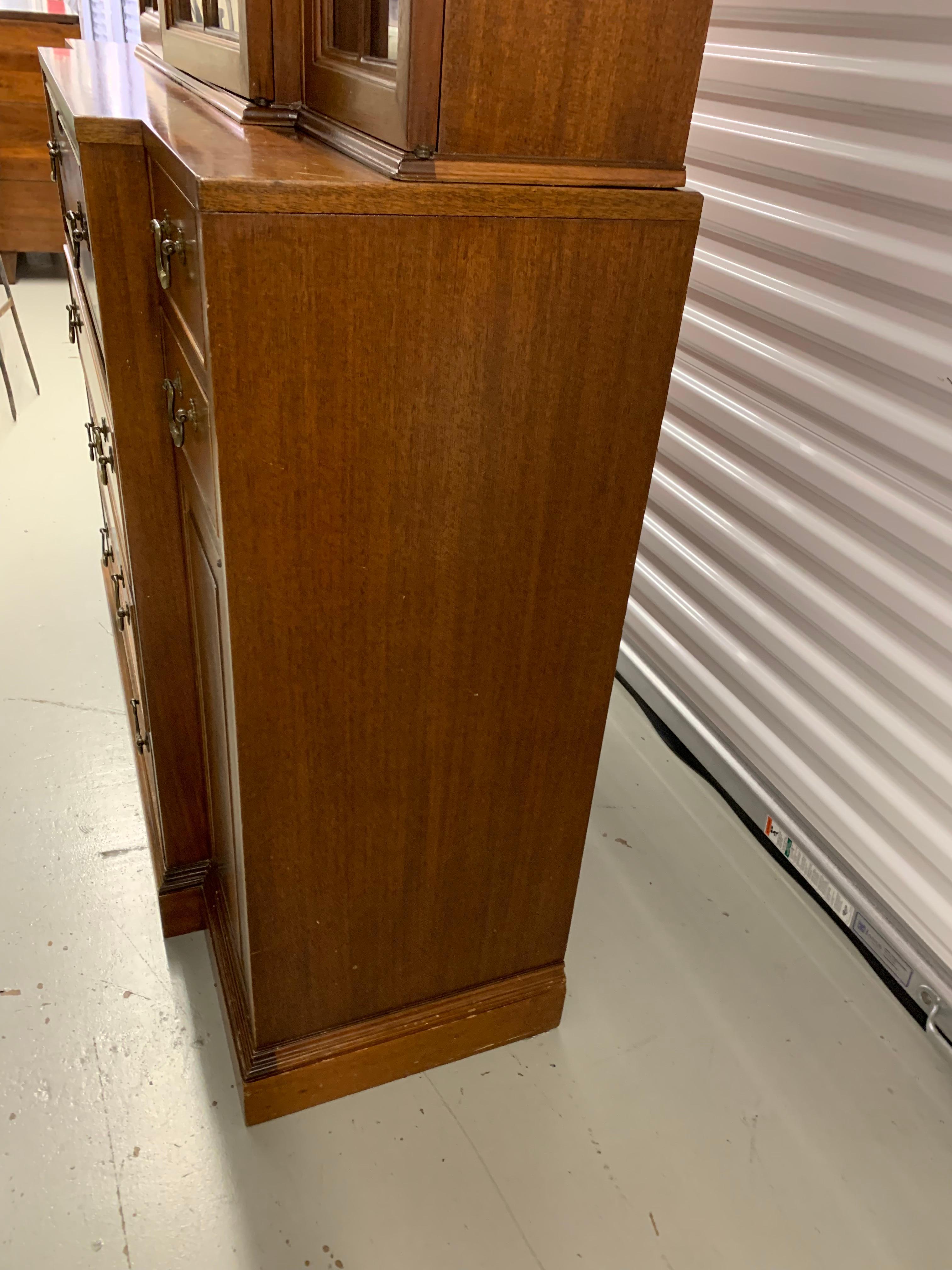 Antique Baker Glass and Walnut Breakfront and Secretaire, Slim Profile For Sale 6