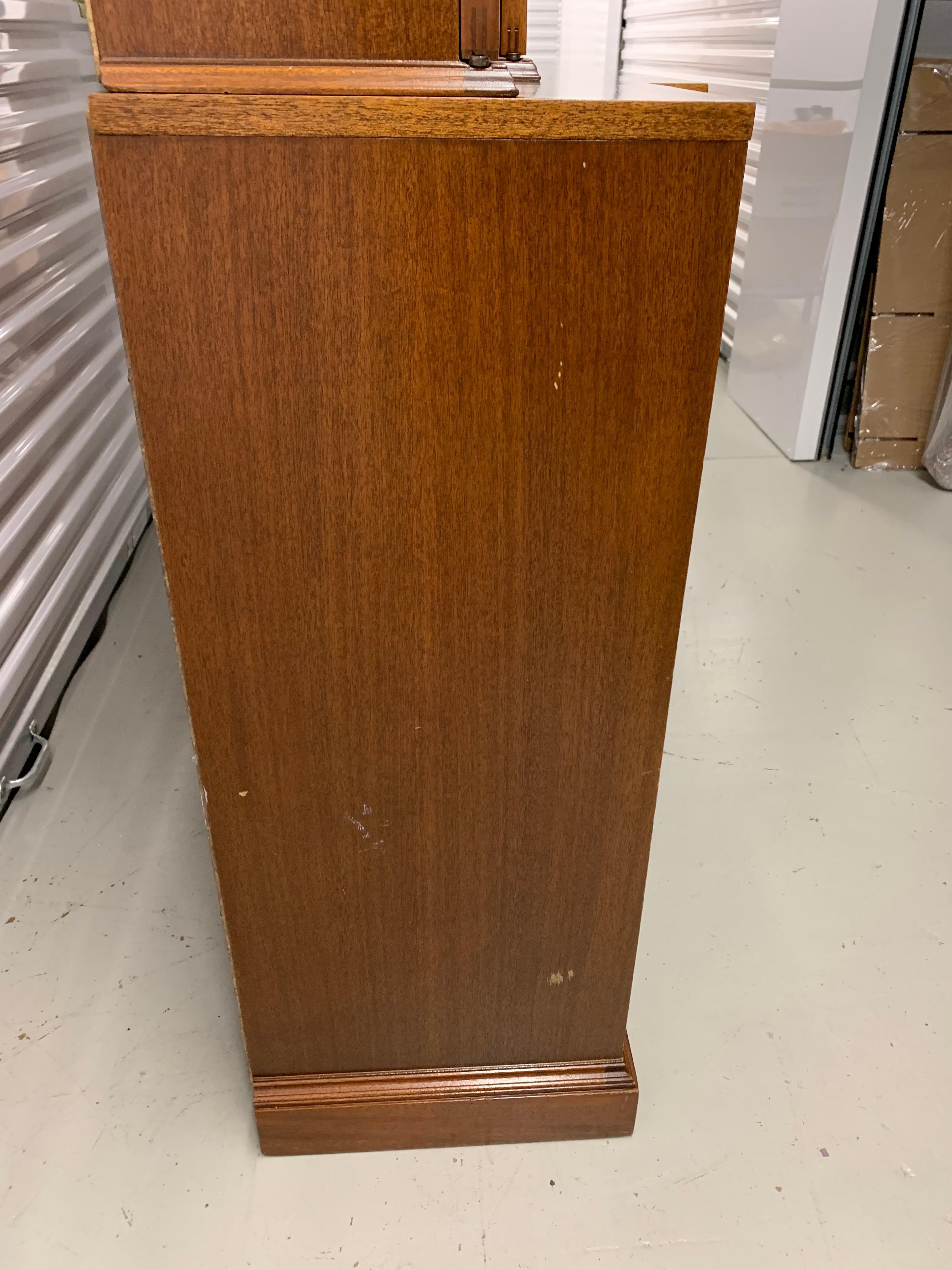 Antique Baker Glass and Walnut Breakfront and Secretaire, Slim Profile For Sale 7