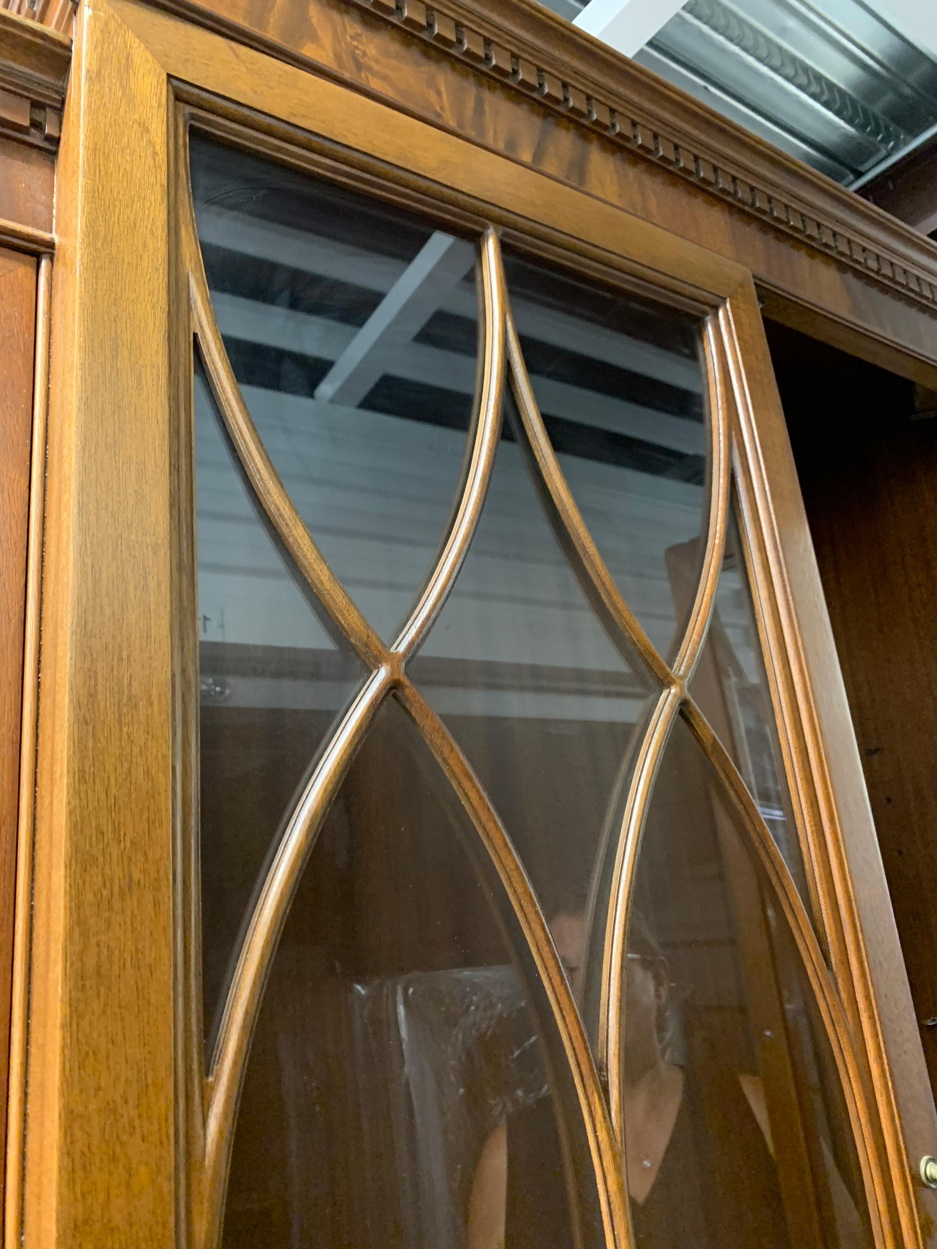 Antique Baker Glass and Walnut Breakfront and Secretaire, Slim Profile In Good Condition For Sale In Chicago, IL