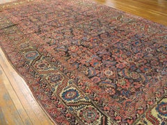 1880s Navy Blue Antique Allover Oriental Bakshaiesh Knotted Wool Carpet Rug