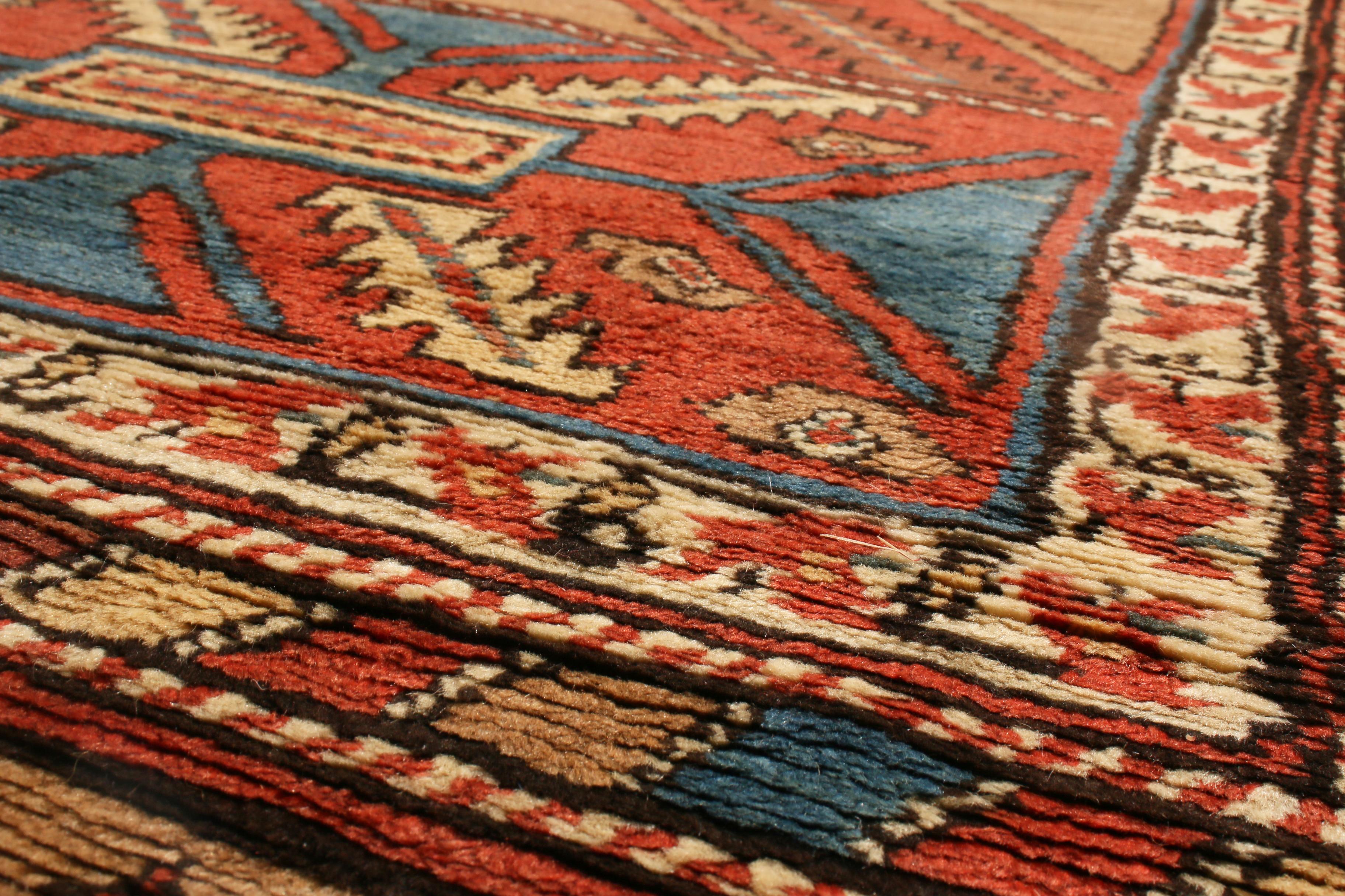 Antique Bakhshaish Red and Blue Geometric Wool Persian Runner by Rug & Kilim In Good Condition For Sale In Long Island City, NY