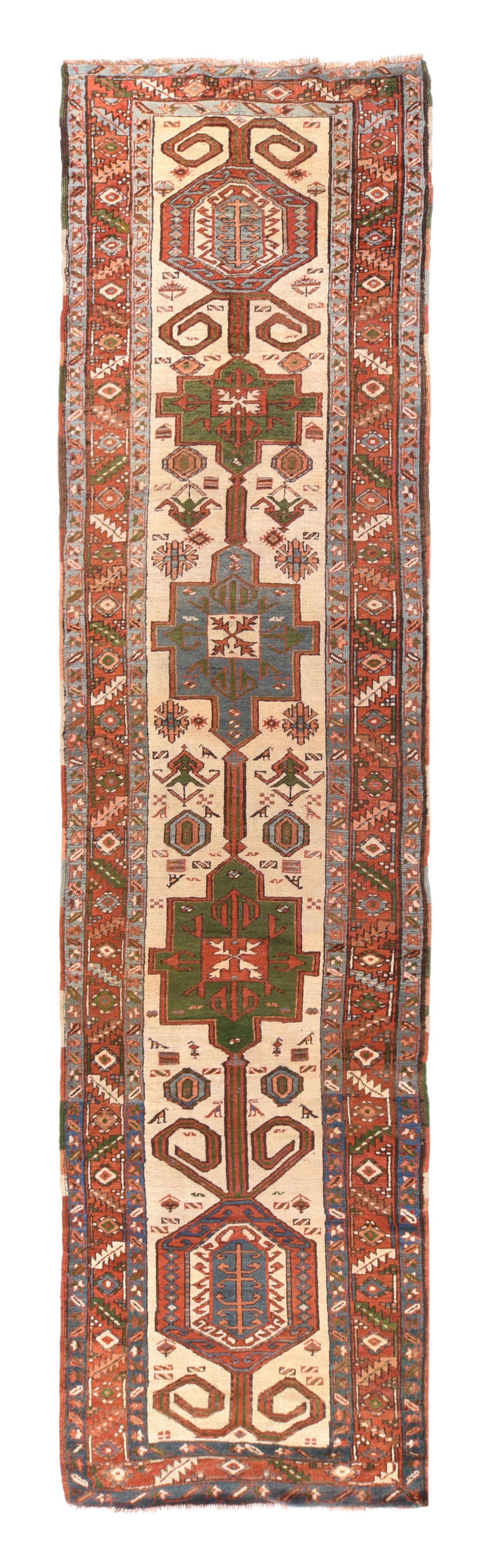 Antique Bakshayesh Rug 3'4'' x 14'0'' In Excellent Condition For Sale In New York, NY