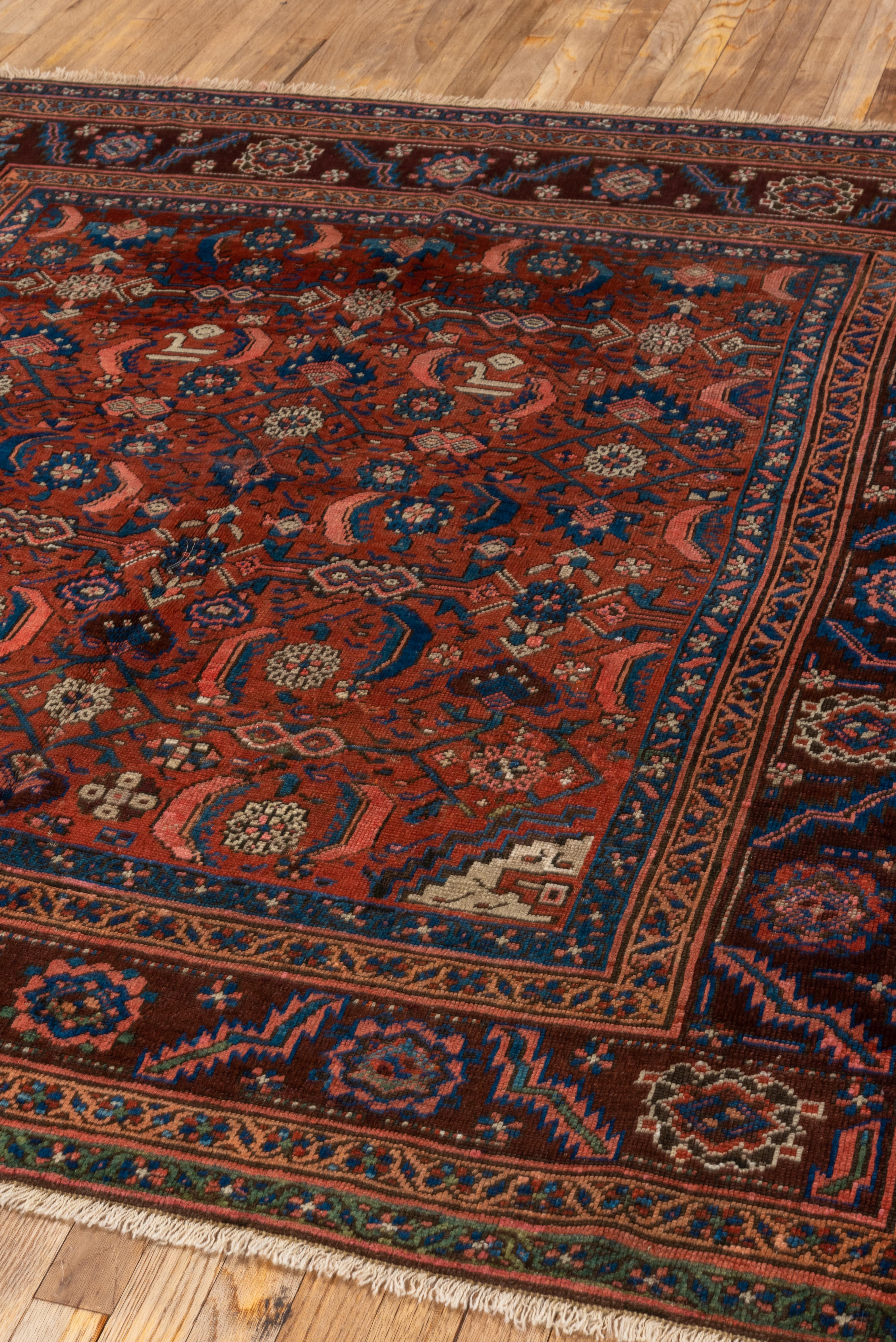 Antique Bakhshayesh Rug Coral Field with Floral Motifs For Sale 2