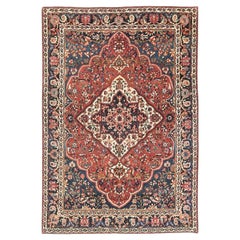 Antique Bakhtiar Rug, Hand Knotted, 10.0 × 6.6 ft – Red, Navy Blue and Ivory