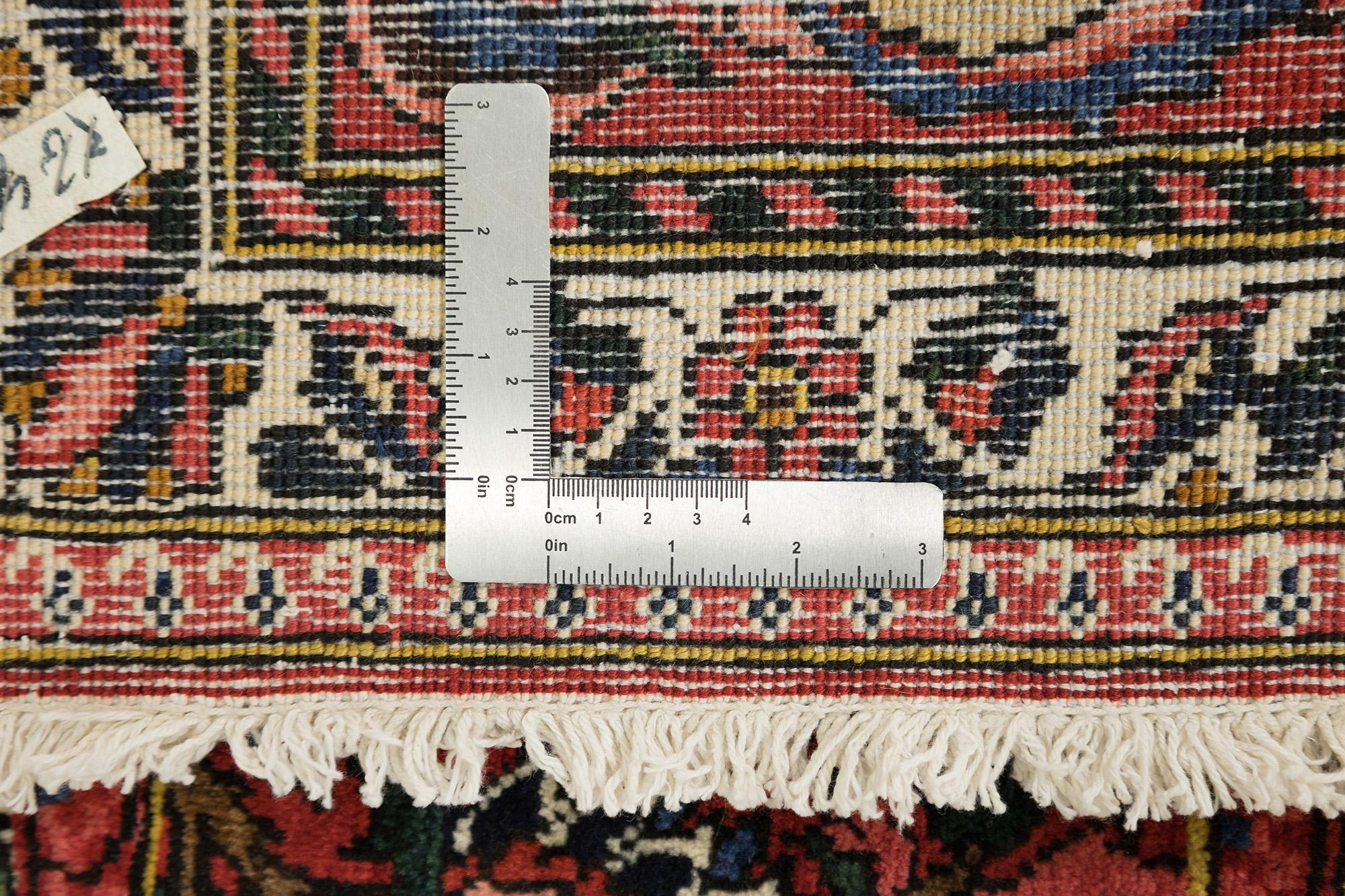 Antiker Bakhtiar-Teppich, handgeknüpft, 12,7 × 8,8 Fuß - Rot, Marine & Elfenbein im Angebot 1