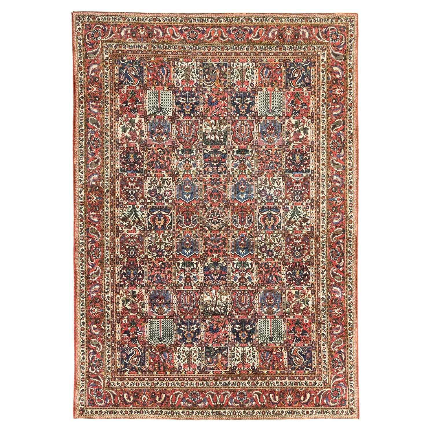 Antiker Bakhtiar-Teppich, handgeknüpft, 12,7 × 8,8 Fuß - Rot, Marine 
Elfenbein