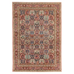 Antiker Bakhtiar-Teppich, handgeknüpft, 12,7 × 8,8 Fuß - Rot, Marine 
Elfenbein