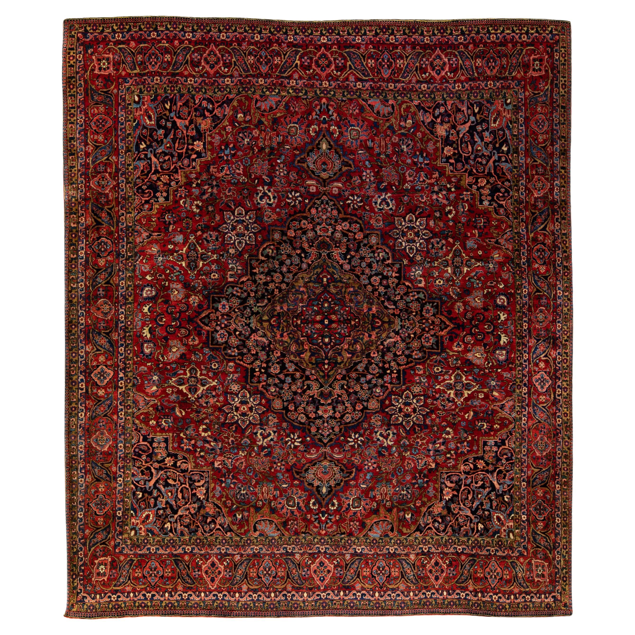 Antique Bakhtiary Red Handmade Wool Rug at 1stDibs