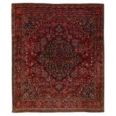 Antique Bakhtiari Handmade Red Medallion Floral Wool Rug