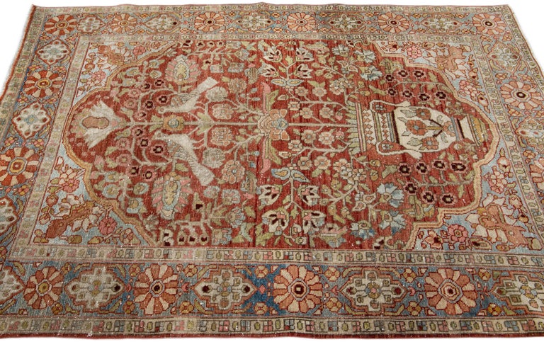 Antique Bakhtiari Persian Handmade Medallion Rust Scatter Wool Rug For ...