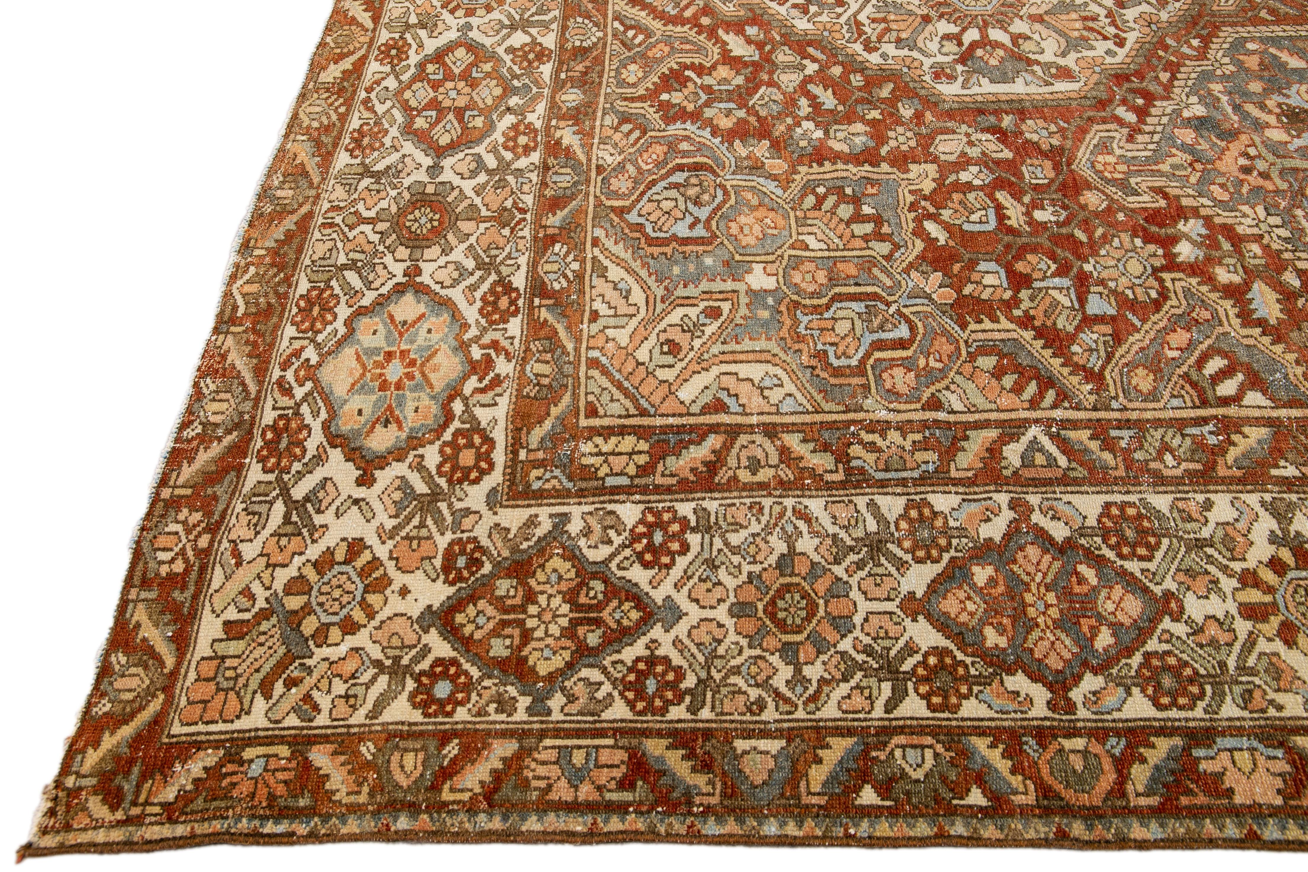 Hand-Knotted Antique Bakhtiari Persian Handmade Multi Medallion Rust Oversize Wool Rug For Sale