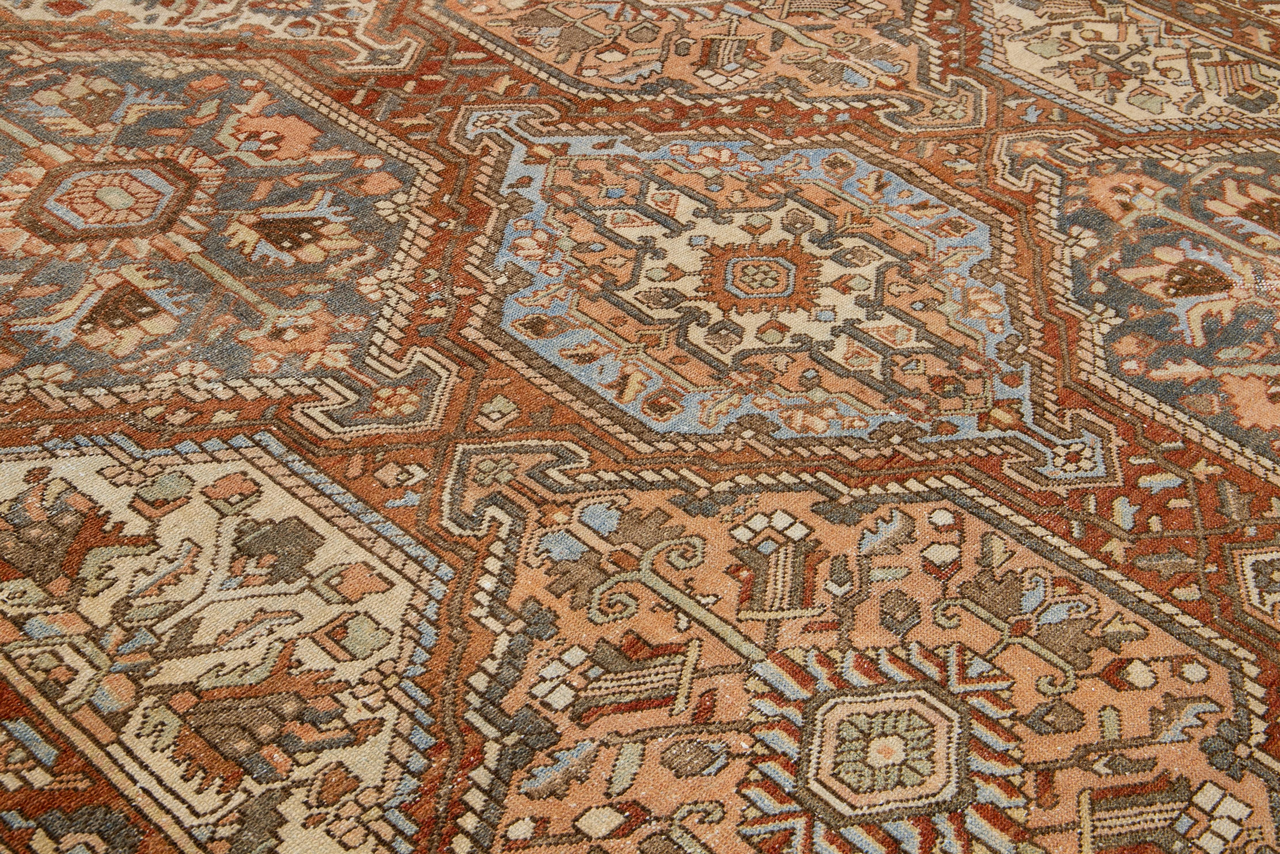 20th Century Antique Bakhtiari Persian Handmade Multi Medallion Rust Oversize Wool Rug For Sale