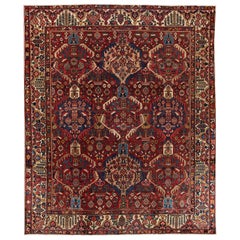 Antique Bakhtiari Persian Handmade Red Floral Wool Rug
