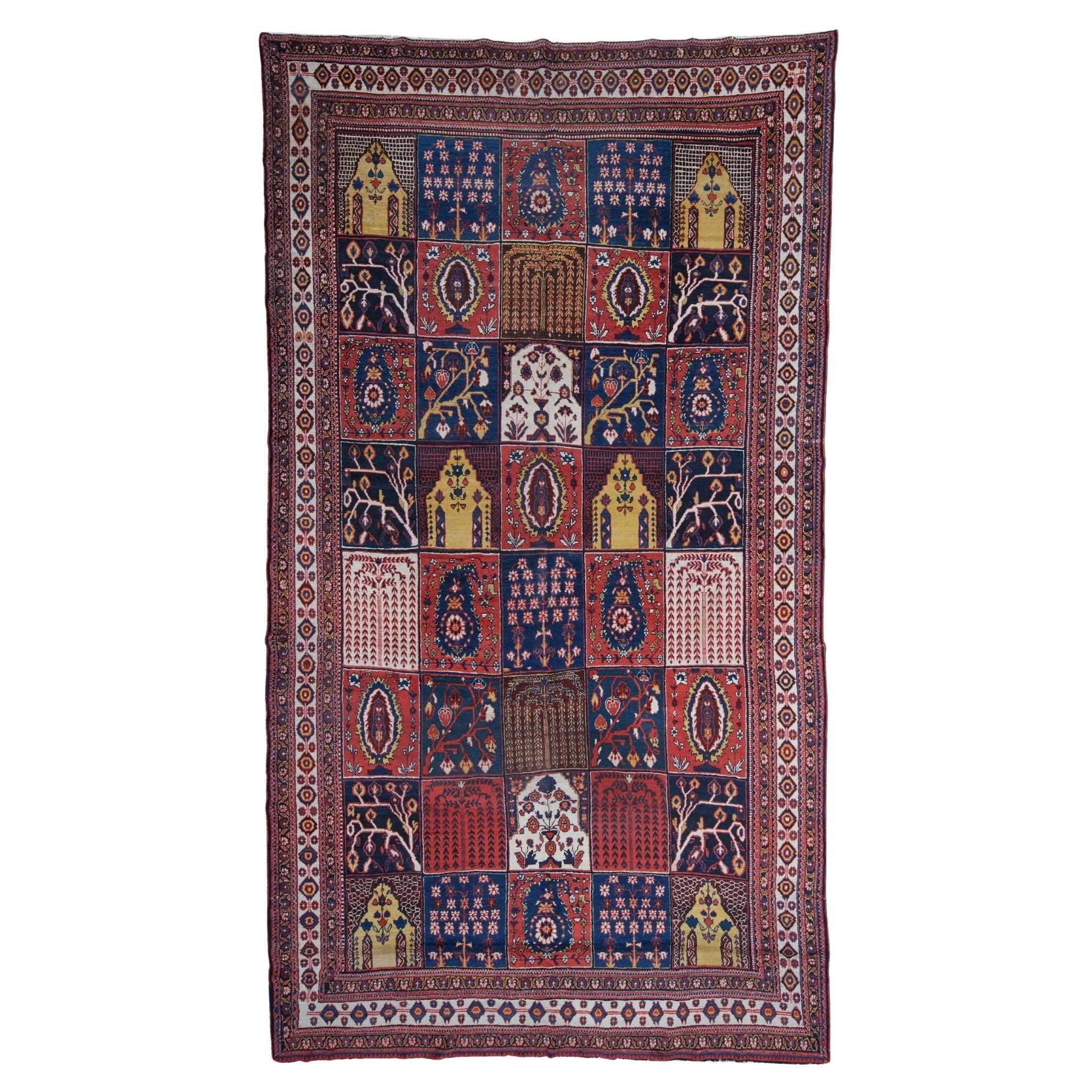 Tapis Bakhtiari Qashqai du 19ème siècle, tapis ancien fait à la main en vente