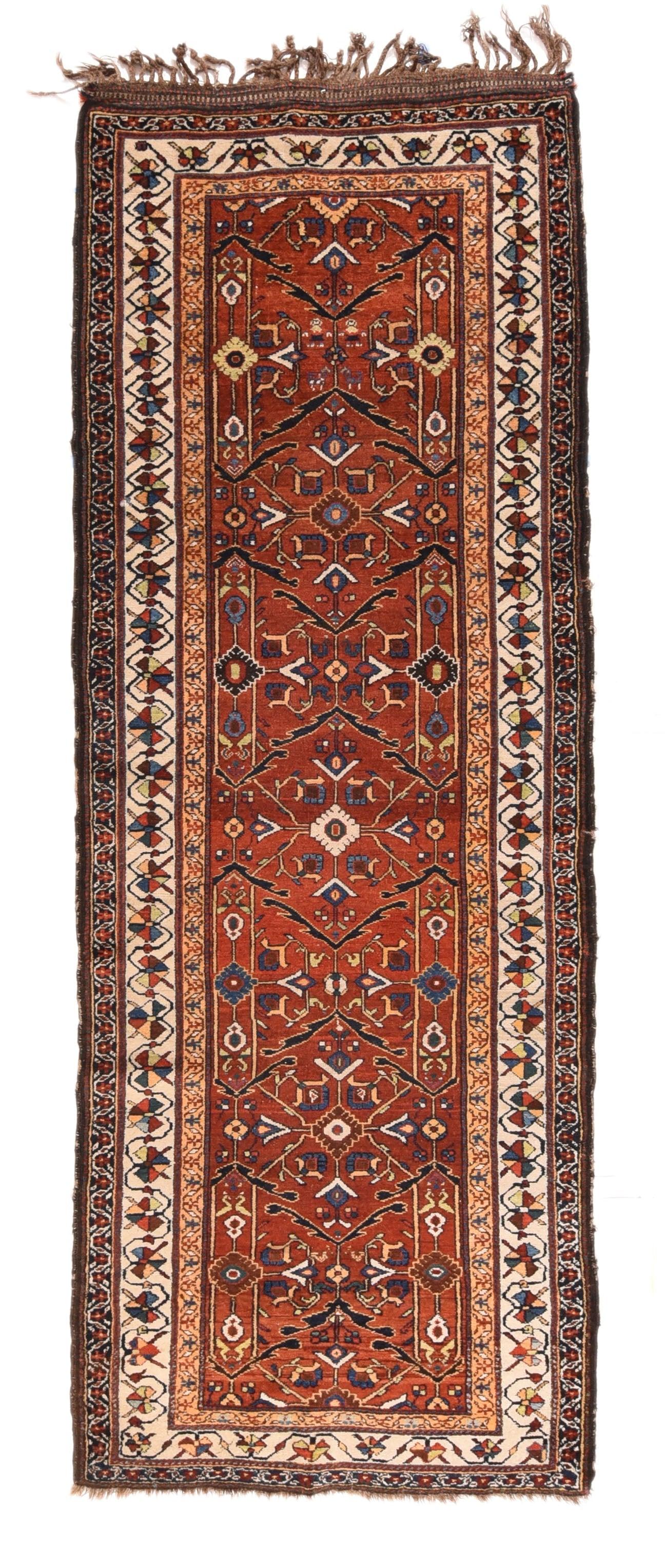 Hand-Knotted Antique Bakhtiari Rug 3'5'' x 9'6'' For Sale