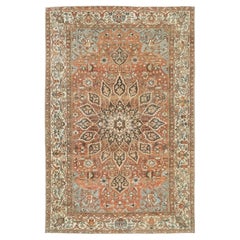 Antique Bakhtiari Rug, Hand Knotted, 19.2 × 12.5 ft – Terracotta, Blue and Ivory