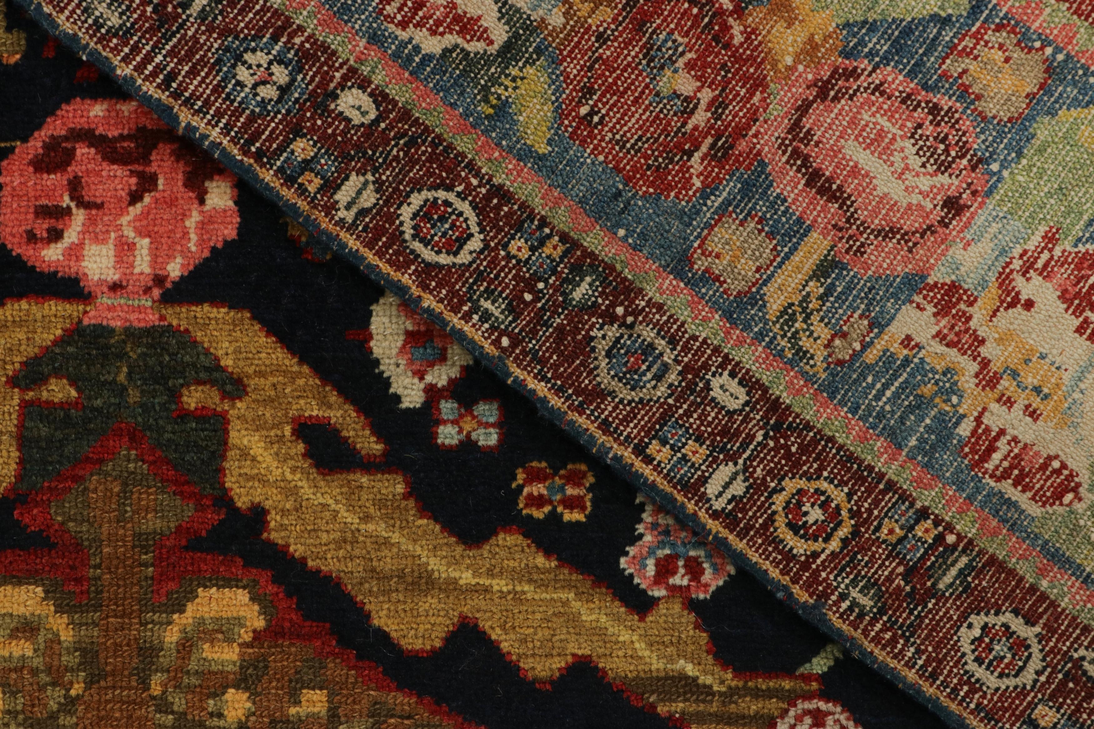 Wool Antique Bakhtiari-Style Rug in Black with Colorful Floral Medallion  Rug & Kilim For Sale