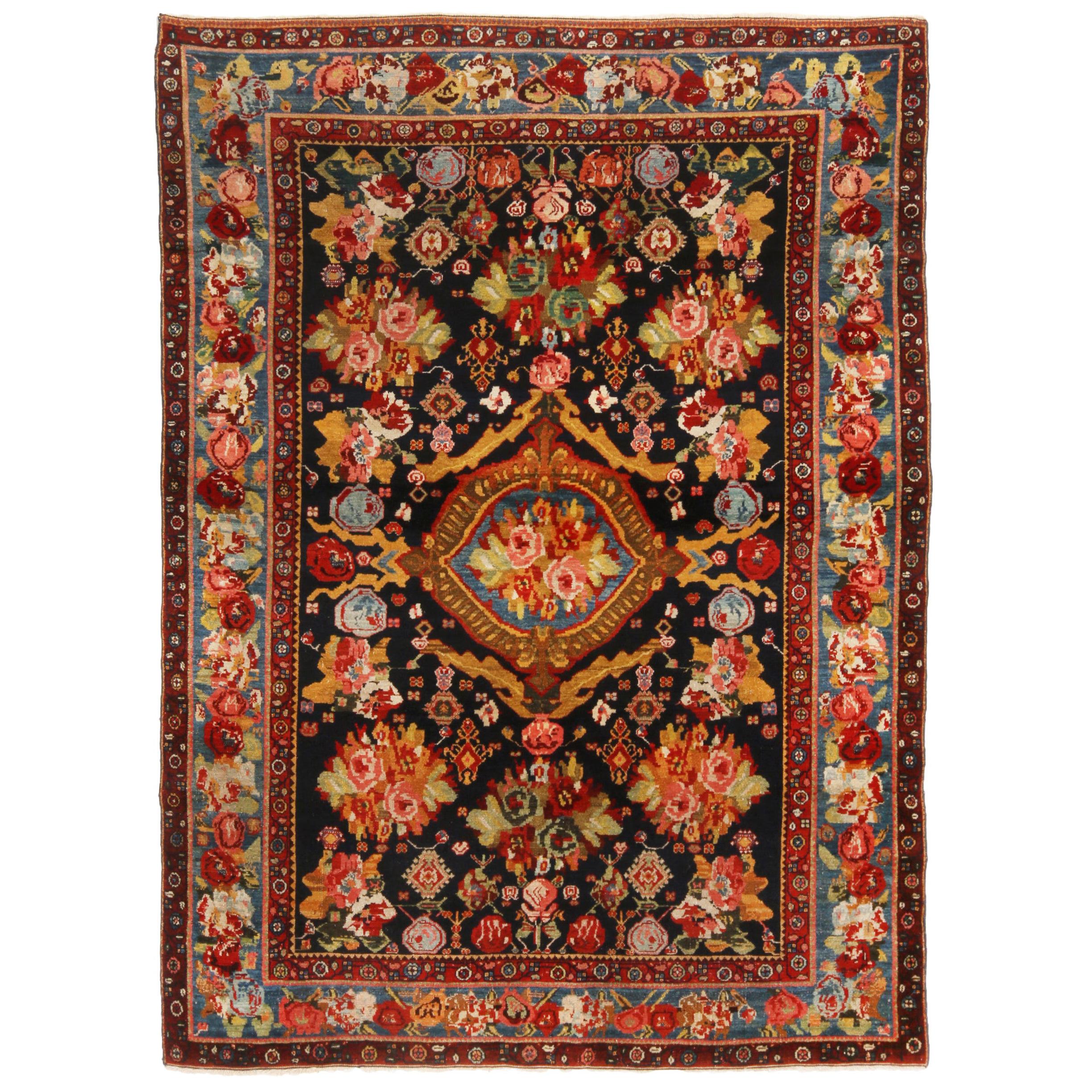 Antique Bakhtiari Traditional Red Wool Persian Rug Carnations by Rug & Kilim For Sale