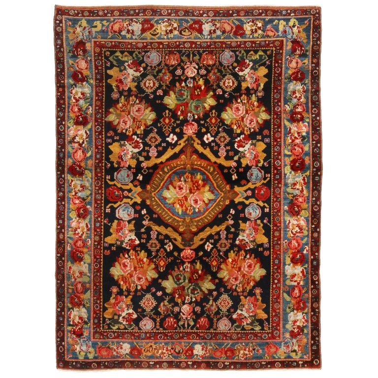Antique Bakhtiari Traditional Red Wool Persian Rug Carnations by Rug