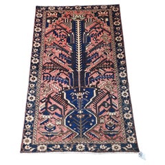 Antique Bakhtiari - Tribal Persian Rug - Geometric Vase Design - Navy / Rust