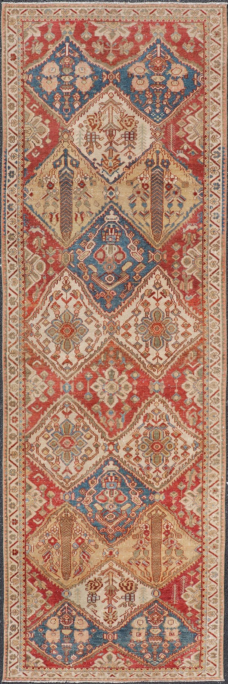 Antique Bakhtiari Persian Wide Runner in Garden Design