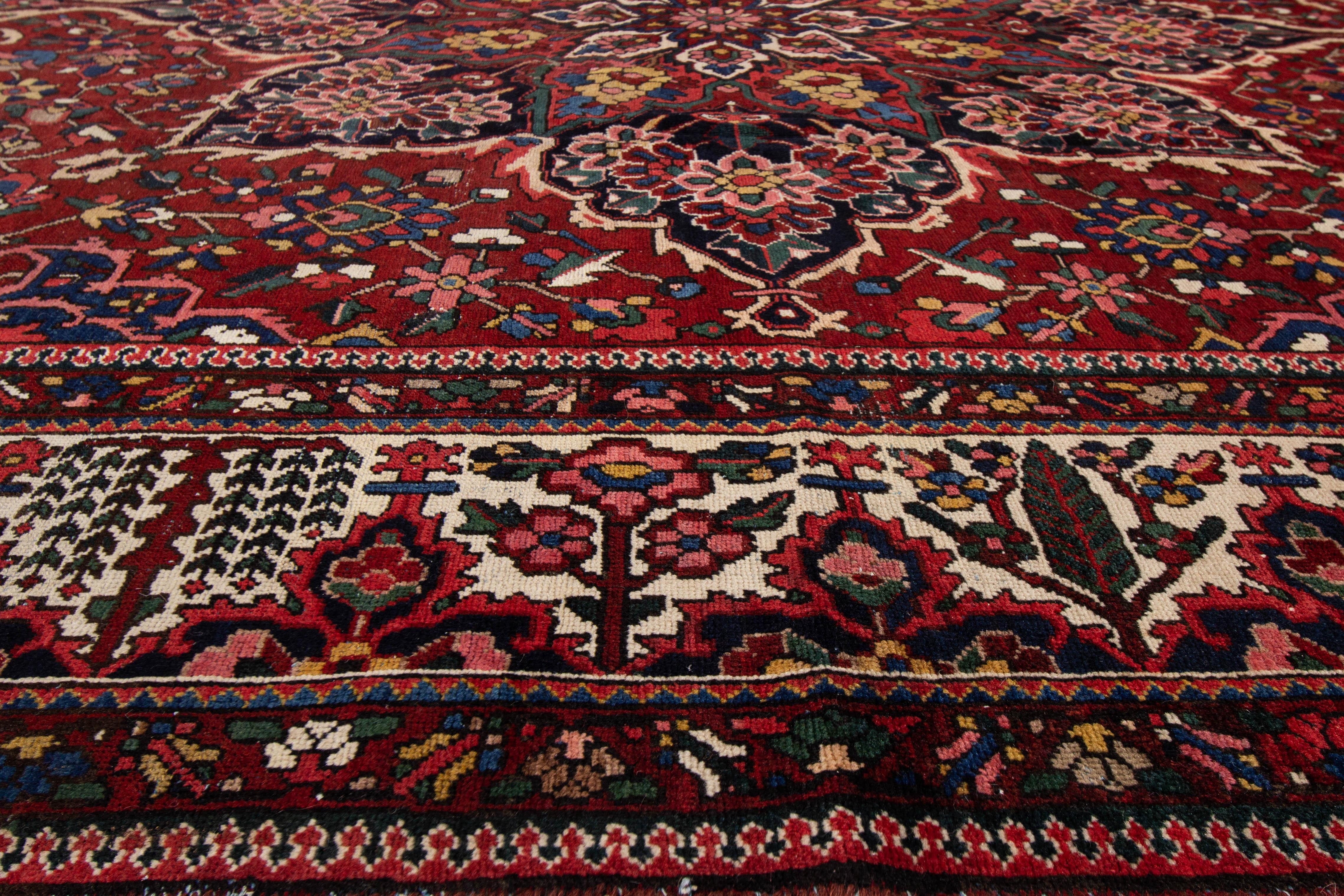Hand-Knotted Antique Bakhtiary Red Handmade Wool Rug
