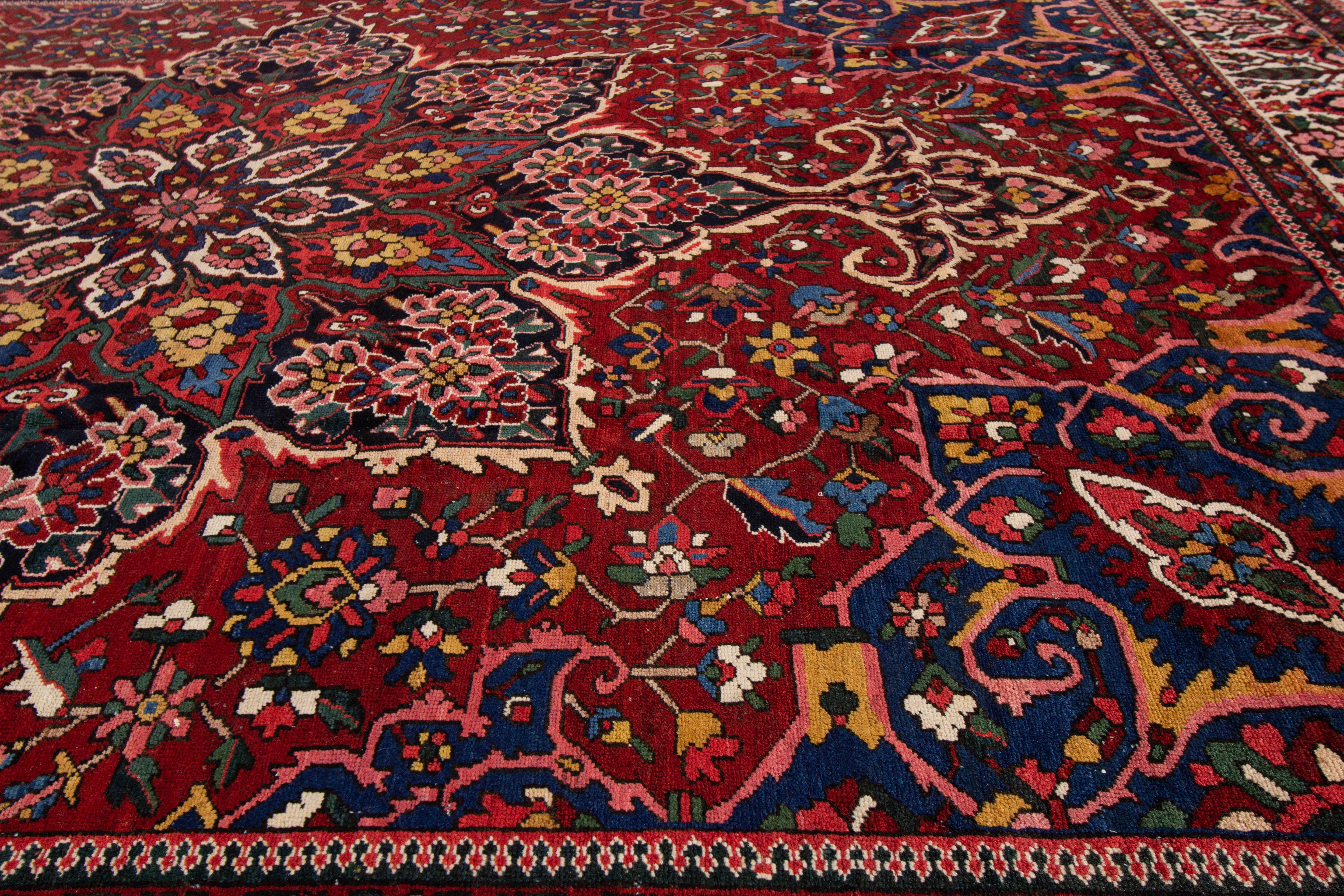 Mid-20th Century Antique Bakhtiary Red Handmade Wool Rug