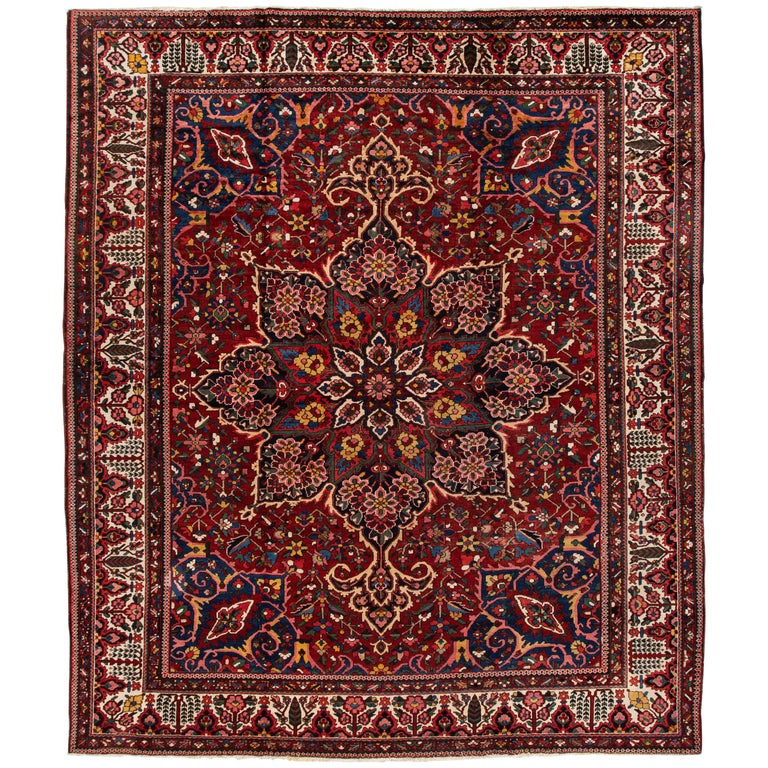 Antique Bakhtiary Red Handmade Wool Rug at 1stDibs