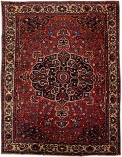 20th Century Red Handmade Bakhtiari Wool Rug With Rosette Motif 
