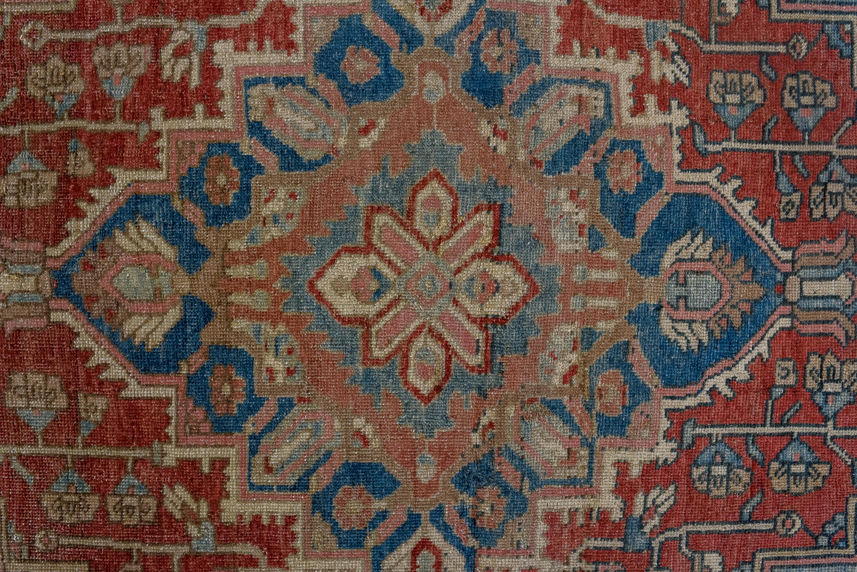 Hand-Knotted Antique Bakhtiary with Red Field and Shades of Blue Details, Circa 1920's For Sale