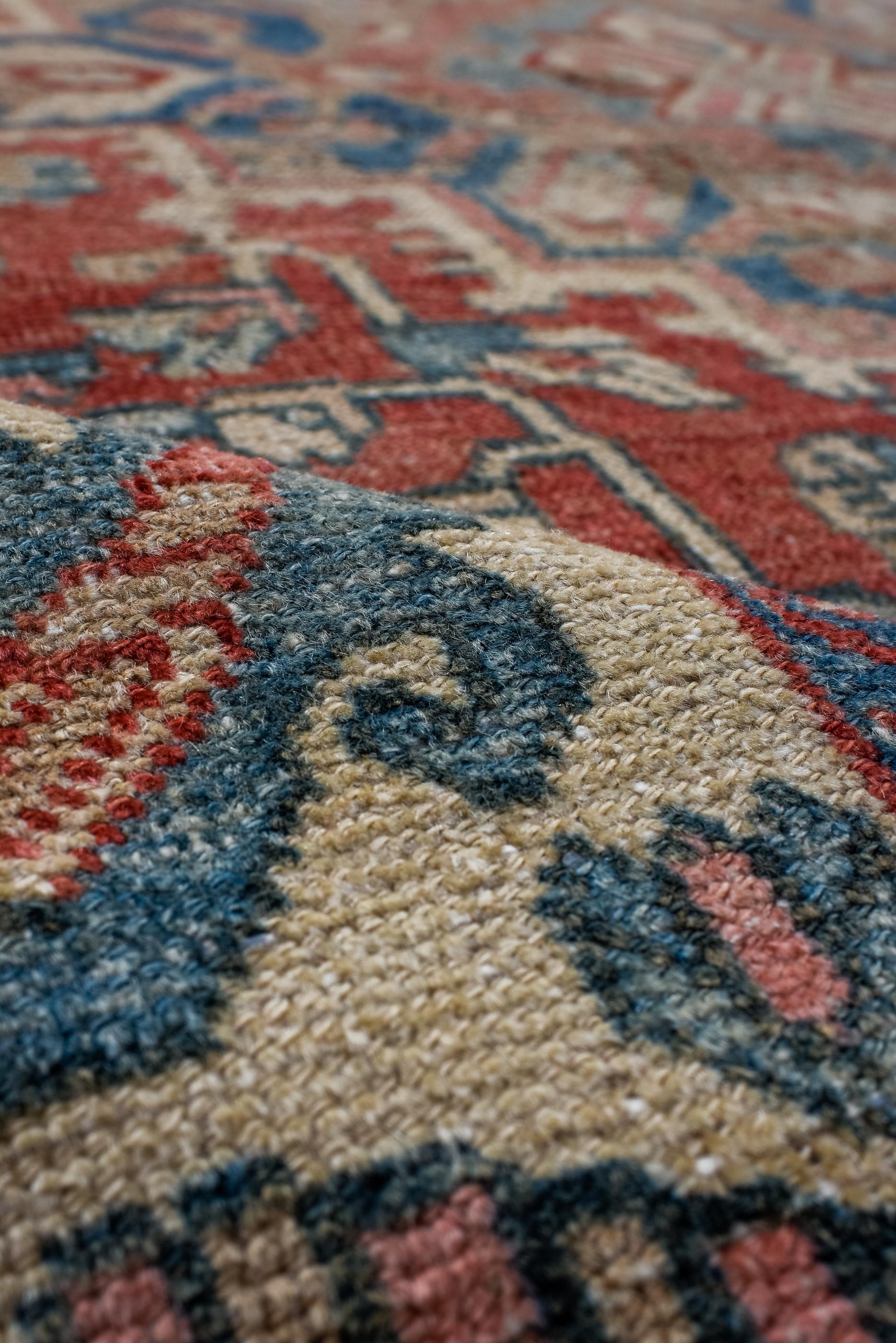 Wool Antique Bakhtiary with Red Field and Shades of Blue Details, Circa 1920's For Sale