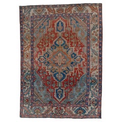 Antique Bakhtiary with Red Field and Shades of Blue Details, Circa 1920's