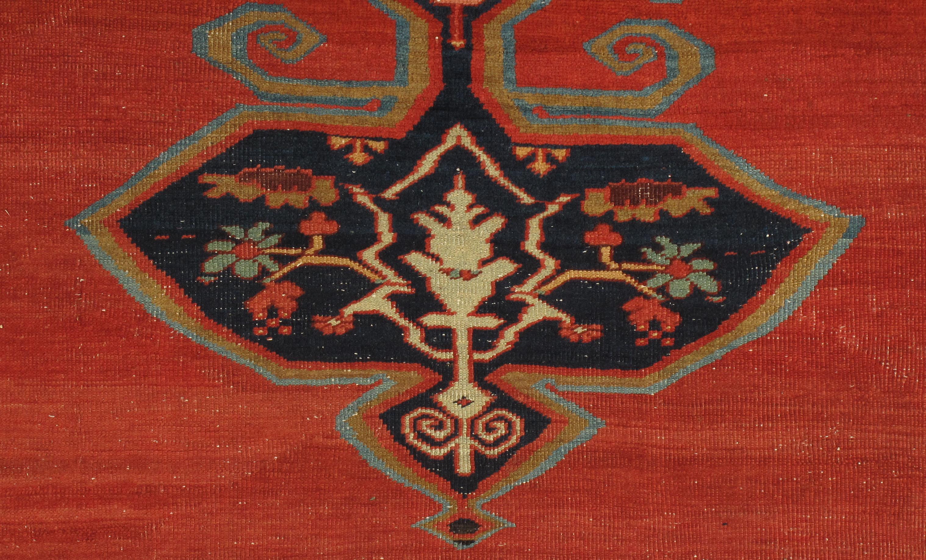Wool Antique Bakshaish Carpet, Oriental Persian Handmade in Ivory, Blue and Red For Sale