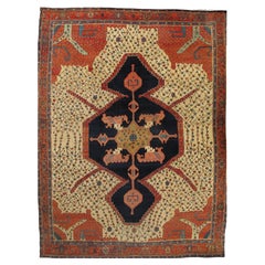 Tapis persan oriental ancien Bakshaish, fabriqué à la main en ivoire, rouille marine et or