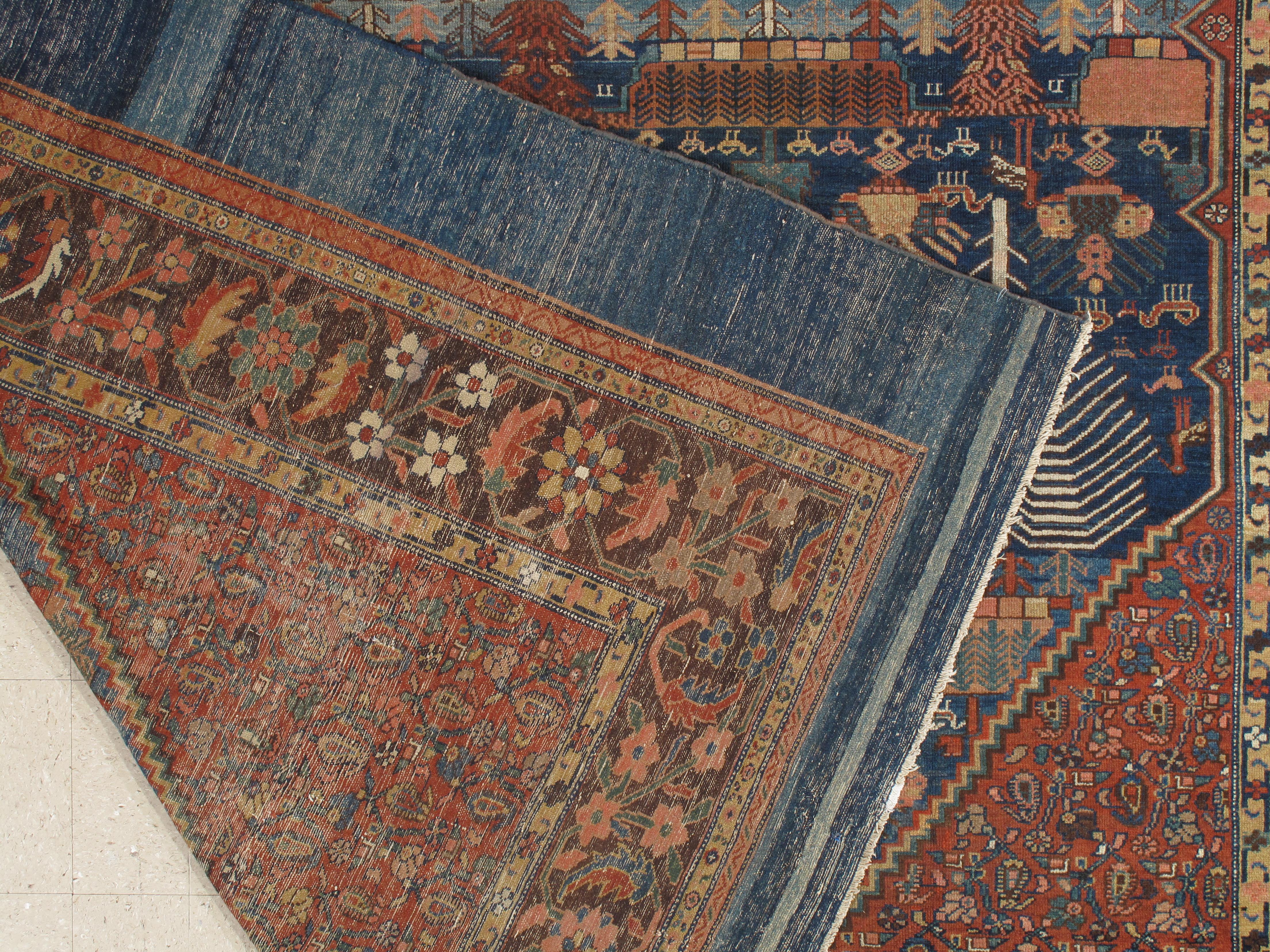 Antique Bakshaish Carpet, Oriental Persian Handmade in Light Blue, Rust and Gold For Sale 6