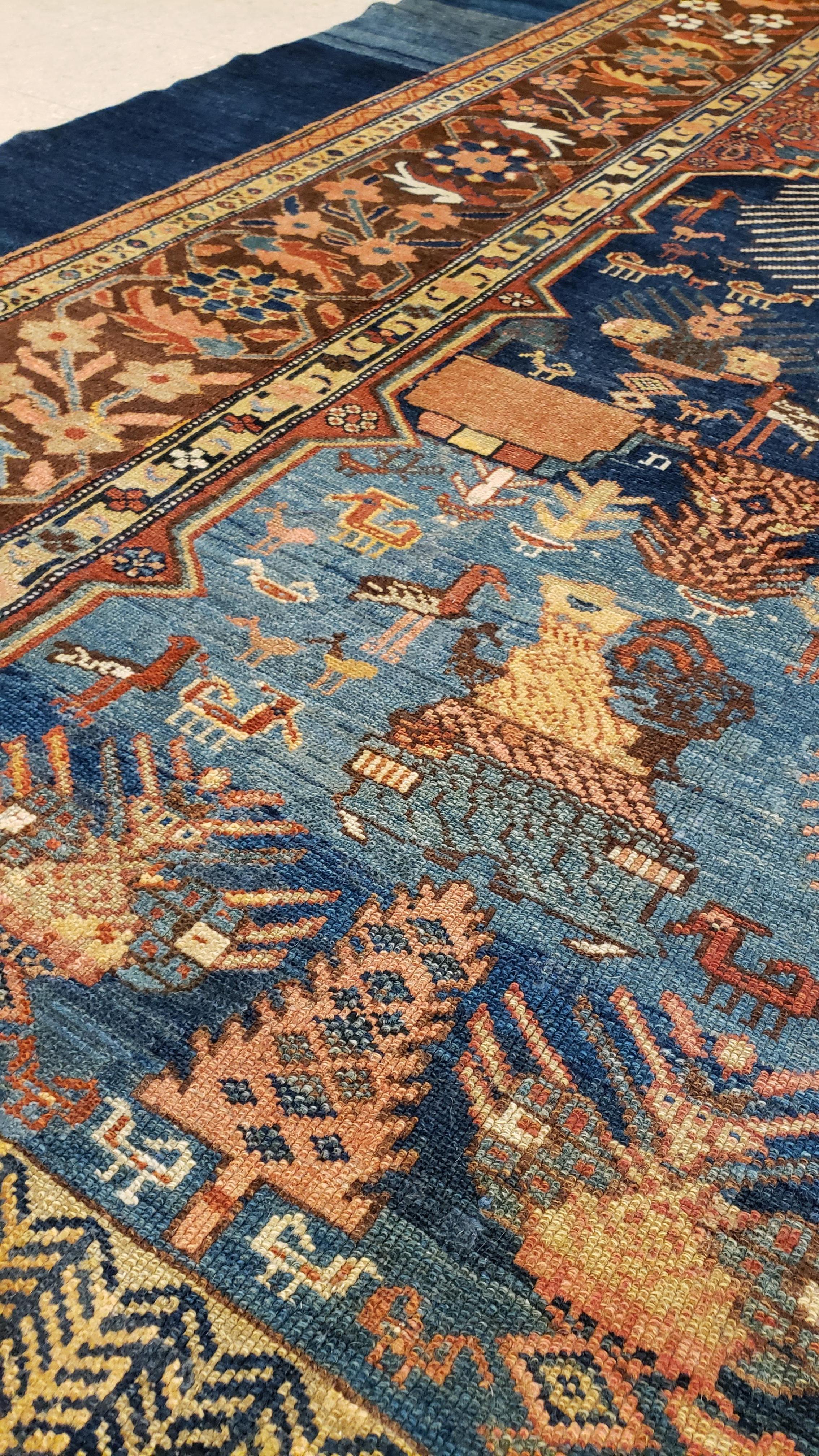 Antique Bakshaish Carpet, Oriental Persian Handmade in Light Blue, Rust and Gold For Sale 1