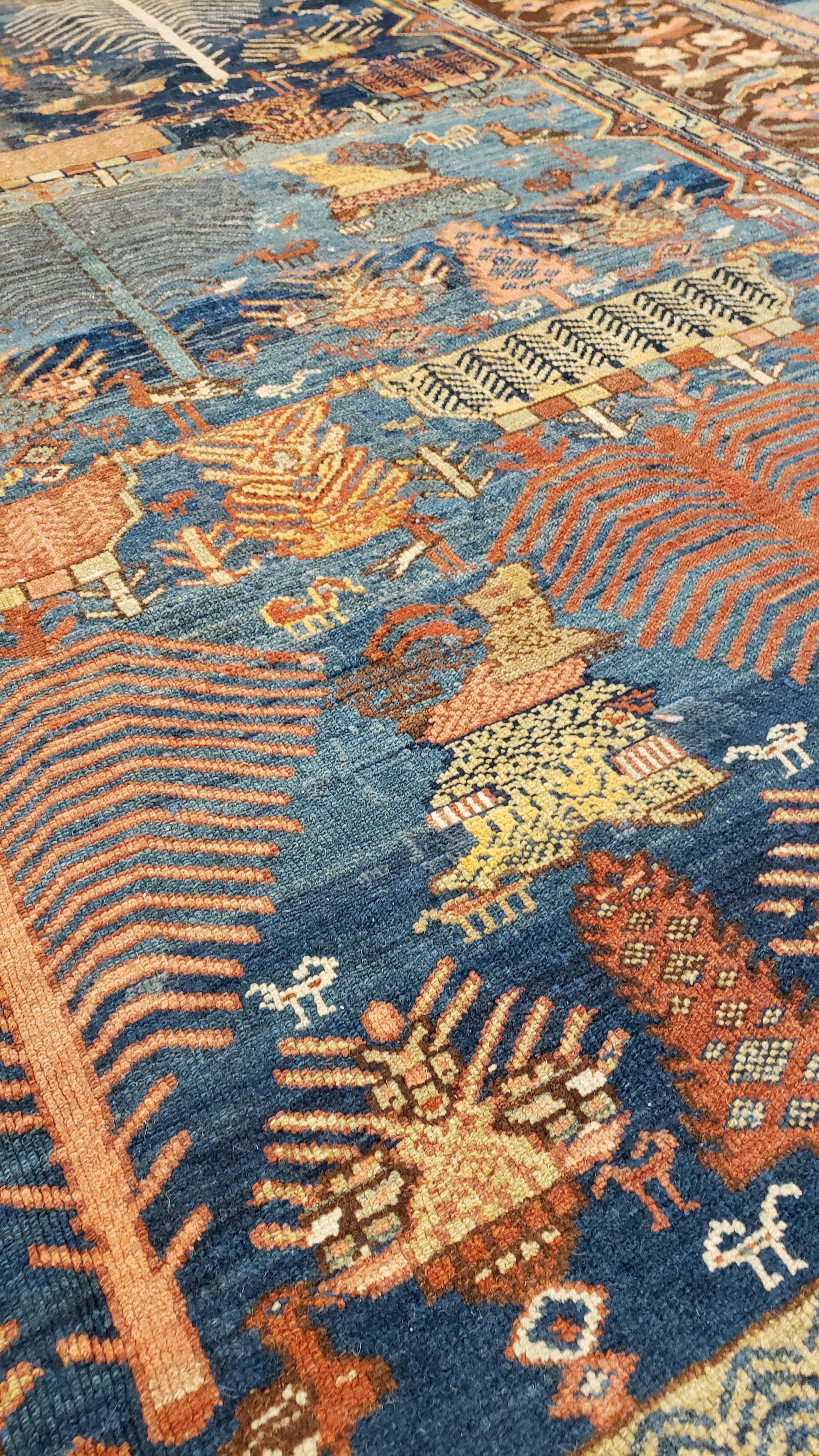 Antique Bakshaish Carpet, Oriental Persian Handmade in Light Blue, Rust and Gold For Sale 2